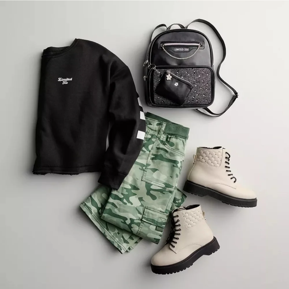 Limited Too Girls Green Camo Army print Cargo pants NEW. Casual Y2k Streetwear - Picture 6 of 9